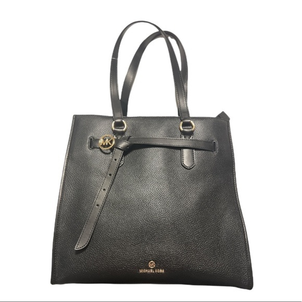 Michael Kors Tote Bag Pebble Leather Belt Zip Closure Logo Bottom Studs New